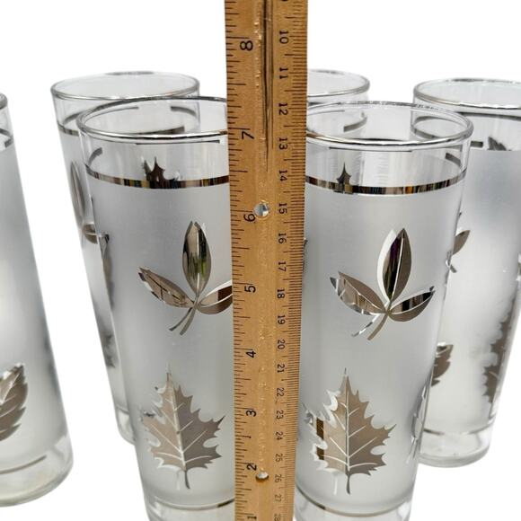 Libbey Silver Leaf 7” Tom Collins Glasses Tumbler Set of 6 Frosted Vintage 1960s - Picture 3 of 8